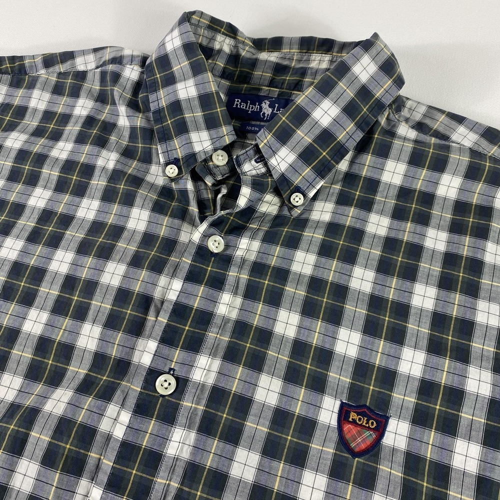 Ralph Lauren Shirt Mens Large Plaid Polo Crest Button Down Casual Golf Workwear